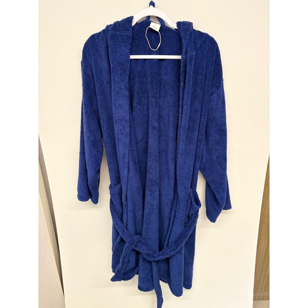 Cozycore Spa Hooded Terry Cloth Belted Robe Women L Navy / Royal Blue